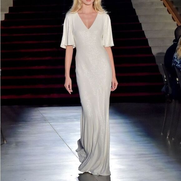 NWT Rachel Zoe Heather Fluid Maxi White Dress Sequin Size 4 - Picture 1 of 17